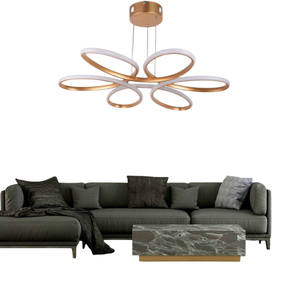 Muslight Papatya Model 50W LED Avize 50x90 cm Gold Kaplama 3 Renk Işık