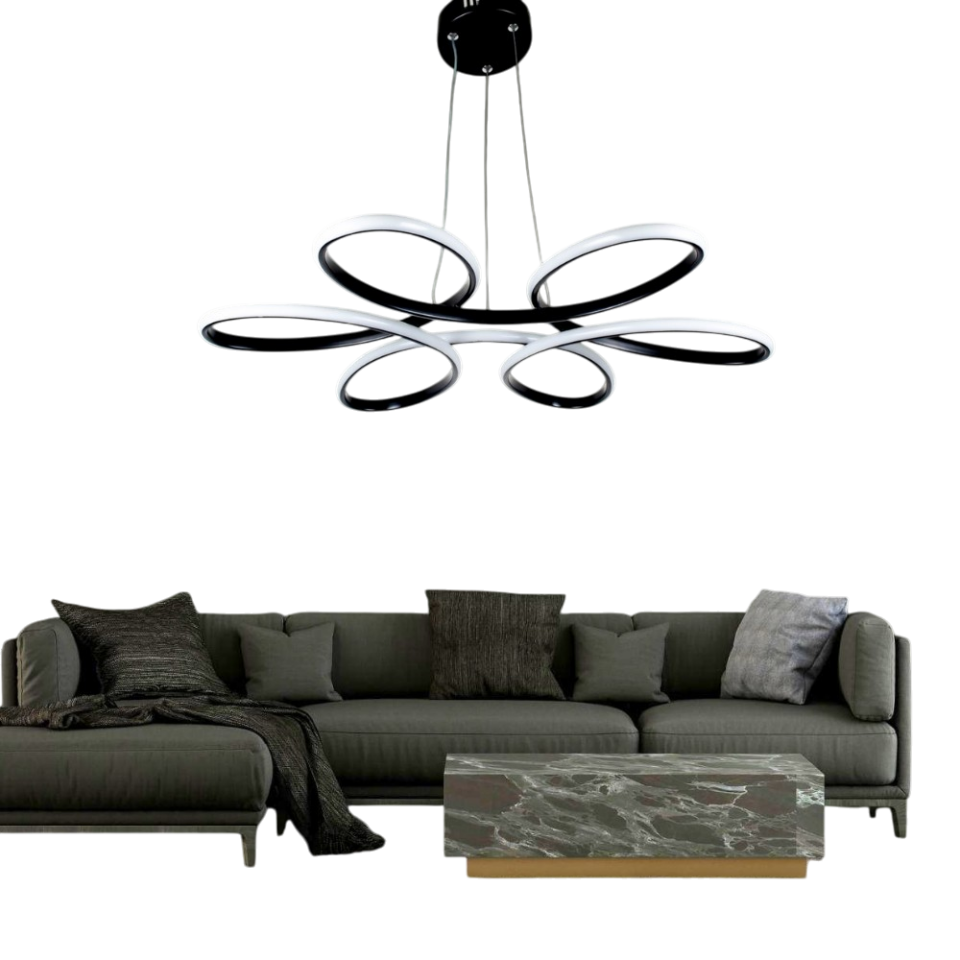 Muslight Papatya Model 50W LED Avize 50x90 cm Siyah Kaplama 3 Renk Işık