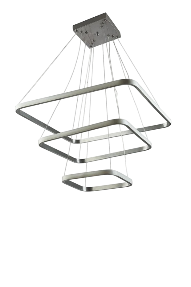 Muslight 3'lü Kare Model 65W LED Avize 40-30-20x90 cm Krom Kaplama 3 Renk Işık