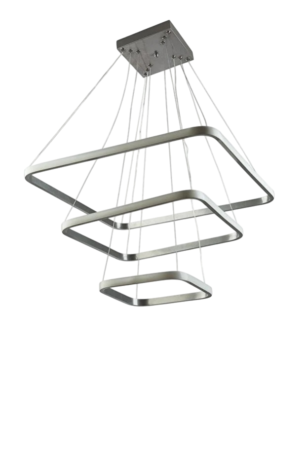 Muslight 3'lü Kare Model 65W LED Avize 40-30-20x90 cm Krom Kaplama 3 Renk Işık