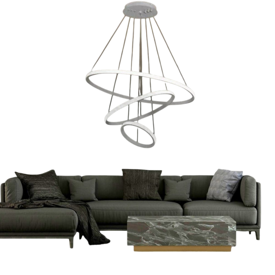 Muslight 3'lü Halka Model 60W LED Avize 40-30-20x90 cm Beyaz Kaplama 3 Renk Işık