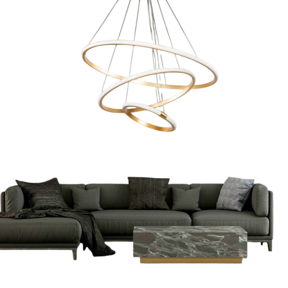 Muslight 3'lü Halka Model 60W LED Avize 40-30-20x90 cm Gold Kaplama 3 Renk Işık