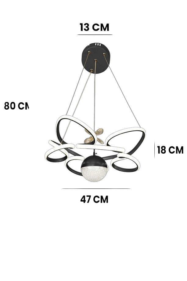 Muslight Toplu Kral Tacı Model 45W LED Avize 40x90 cm Siyah Kaplama 3 Renk Işık