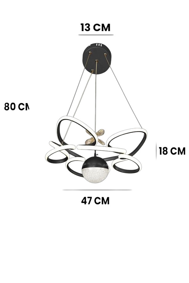 Muslight Toplu Kral Tacı Model 45W LED Avize 40x90 cm Siyah Kaplama 3 Renk Işık