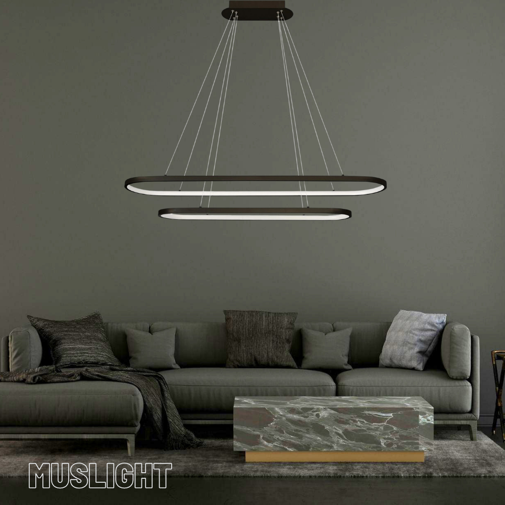 Muslight Yemek Masası Model 55W LED Avize 25x70 cm Siyah Kaplama 3 Renk Işık
