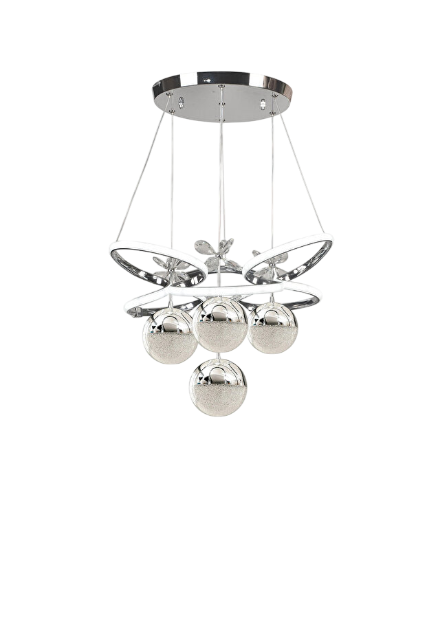 Muslight 4 Toplu Taç Model 45W 42x80 cm Gümüş Kaplama 3 Renk Işık