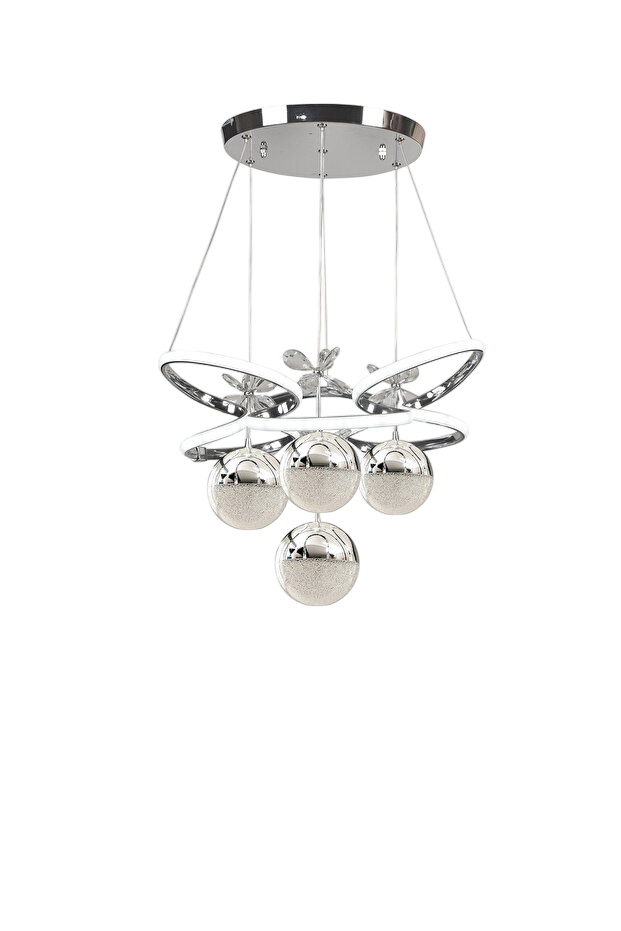 Muslight 4 Toplu Taç Model 45W 42x80 cm Gümüş Kaplama 3 Renk Işık
