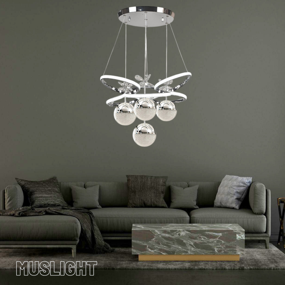Muslight 4 Toplu Taç Model 45W 42x80 cm Krom Kaplama 3 Renk Işık