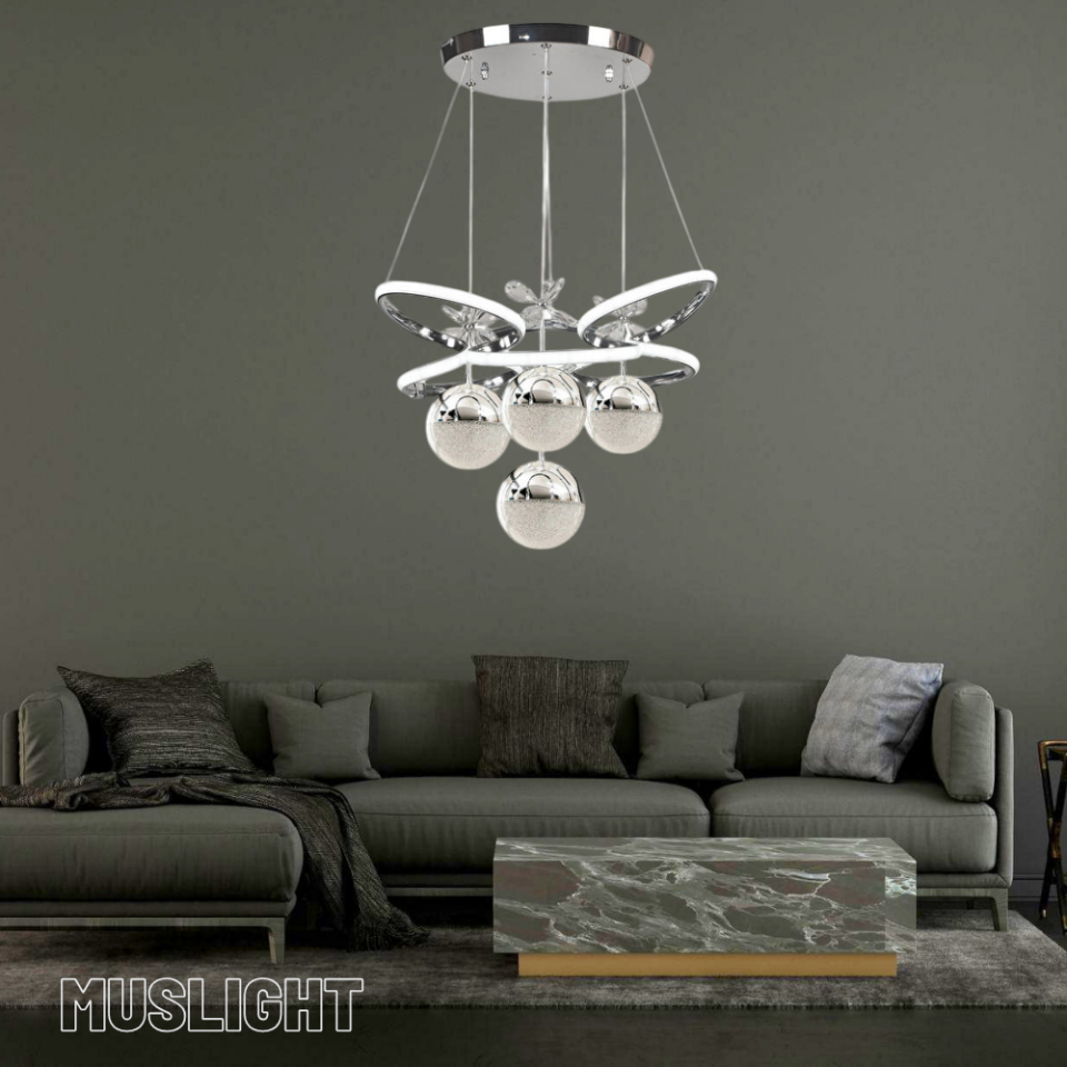 Muslight 4 Toplu Taç Model 45W 42x80 cm Krom Kaplama 3 Renk Işık