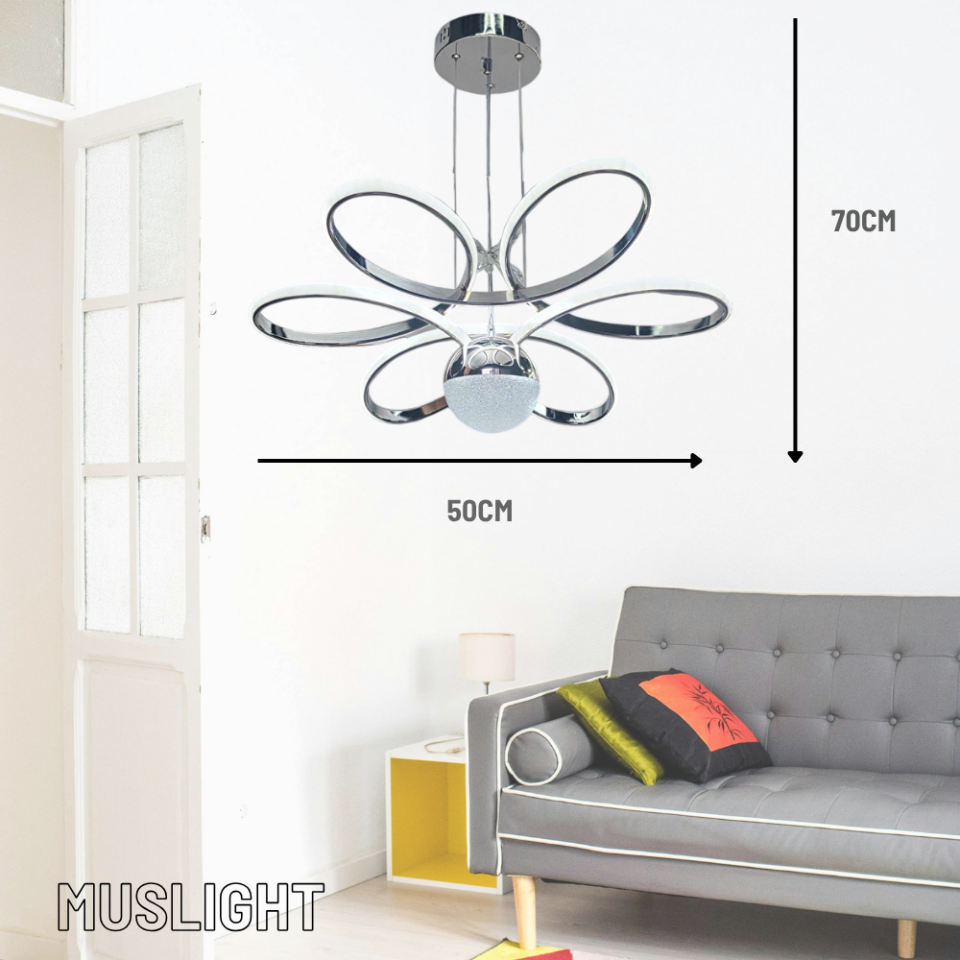 Muslight Toplu Papatya Model 60W 50x70 cm Krom Kaplama 3 Renk Işık