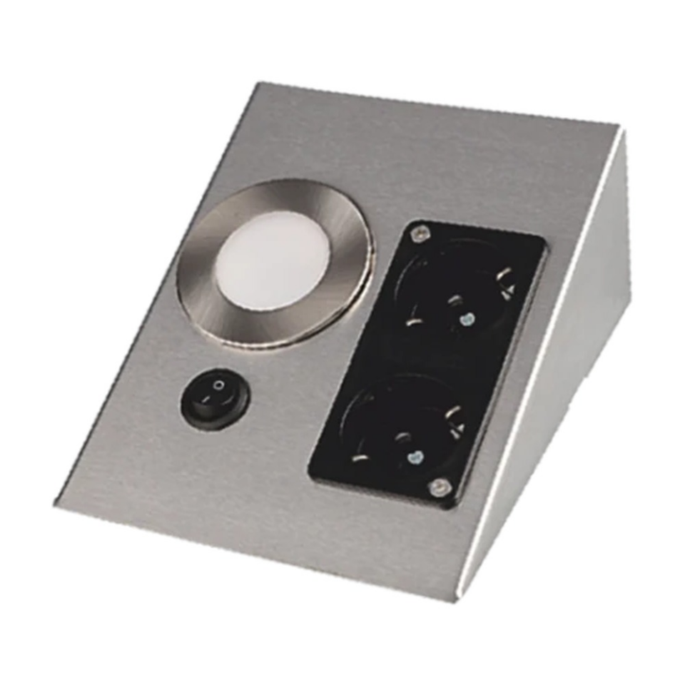 Cata Ledli Üçgen Spot Satin Kasa (Çift Prizli) (Beyaz) Tezgah Krom CT-5109