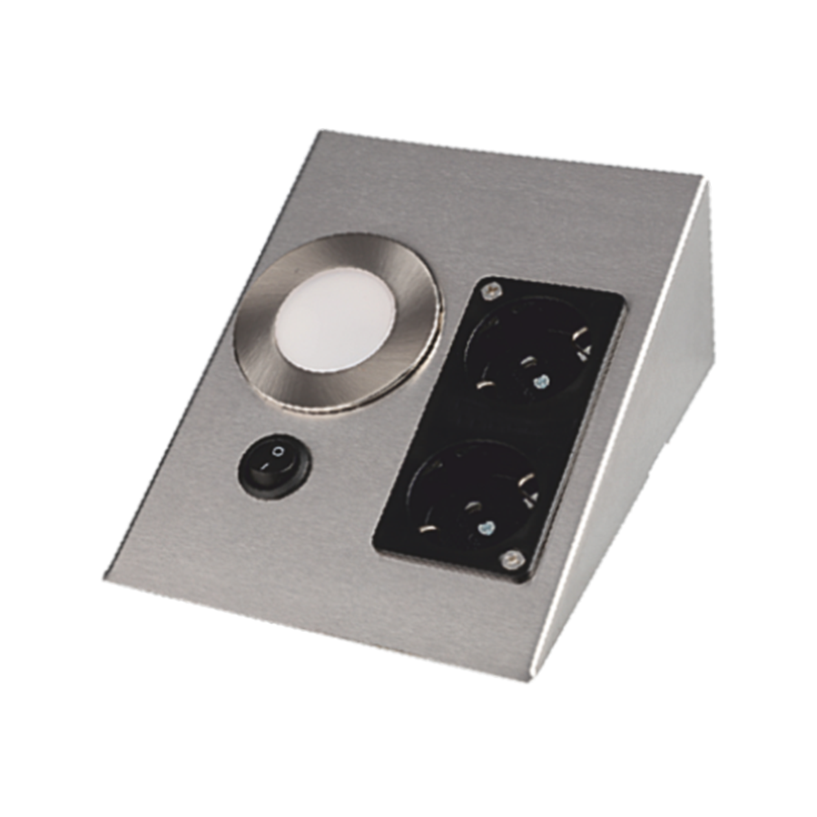 Cata Ledli Üçgen Spot Satin Kasa (Çift Prizli) (Beyaz) Tezgah Krom CT-5109
